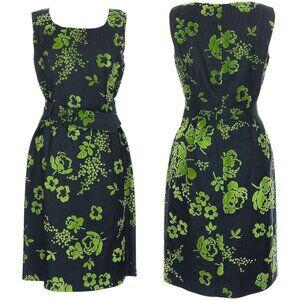 Anni Kuan Sleeveless Belted Floral Sheath Fair Labor - Black/Green - 10